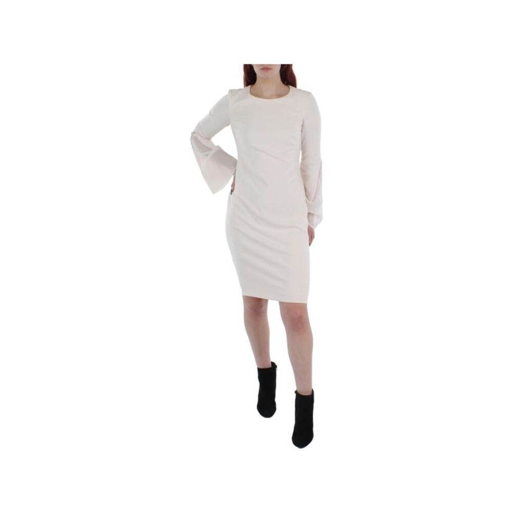 NWT CALVIN KLEIN Womens Pink Chiffon Insets Lined Bell Sleeve Sheath Dress 6